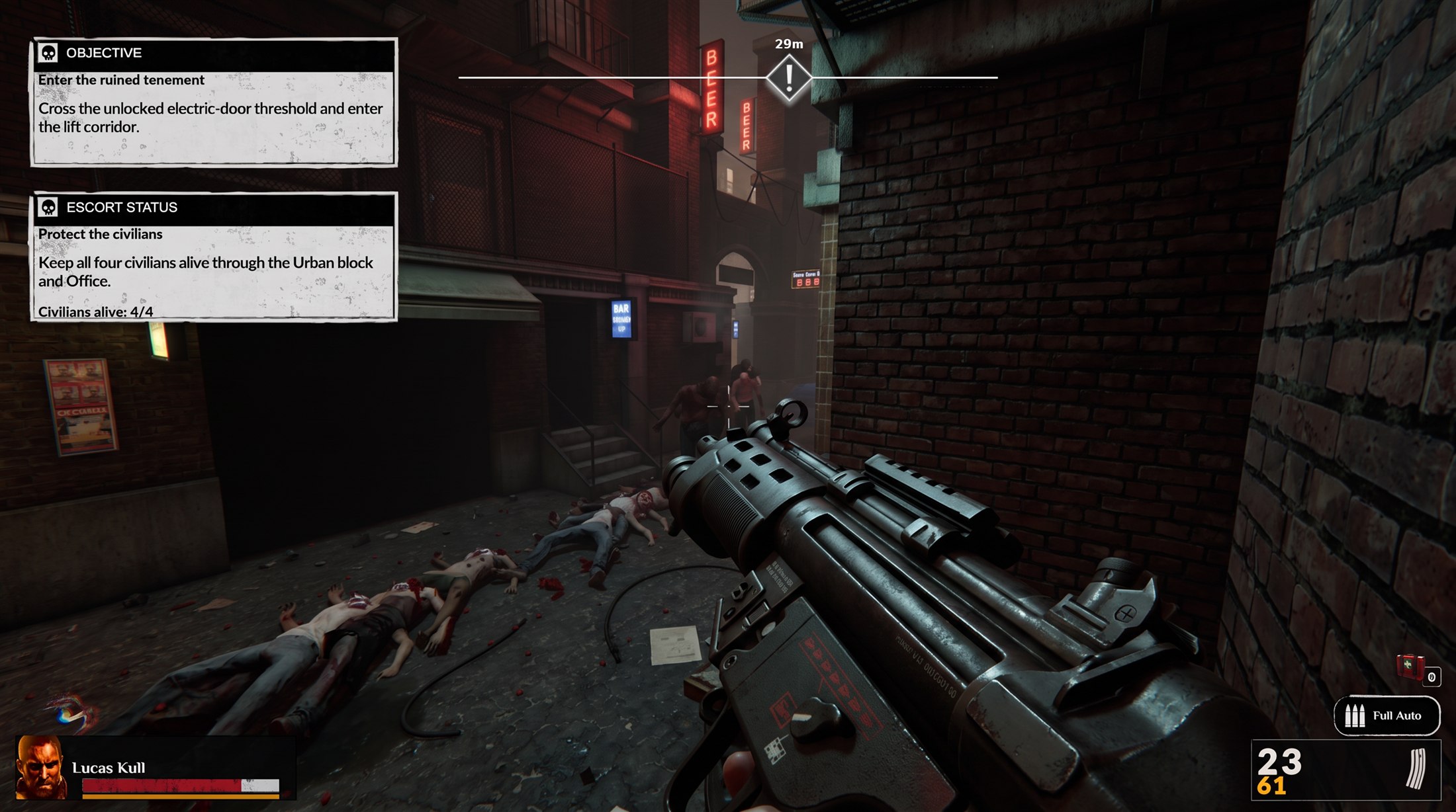 Road from Horno tactical patrol through a dark brick corridor